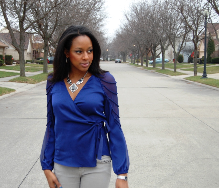 Royal blue outlet blouse outfit