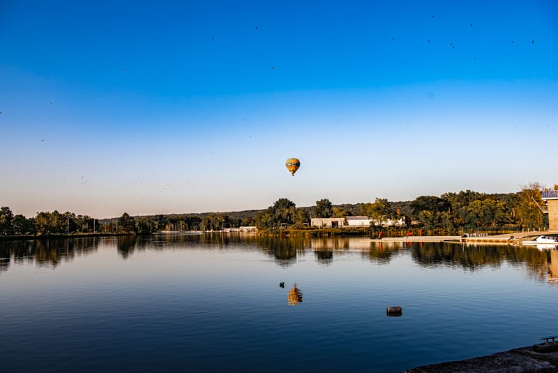 Cayuga Lake with hot air ballon
